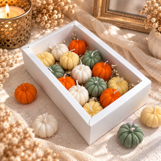 Kürbiskerzen-Set – kleine Herbstkerzen in Herbstfarben, Herbst Tischdeko
