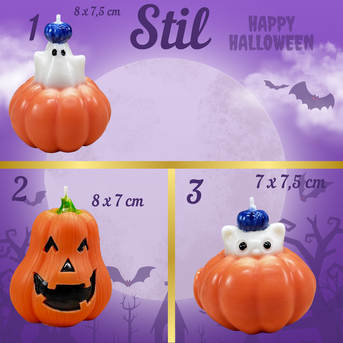 Kürbis Halloween Kerze – Jack O’Lantern Kürbisdeko für Herbst und Halloween