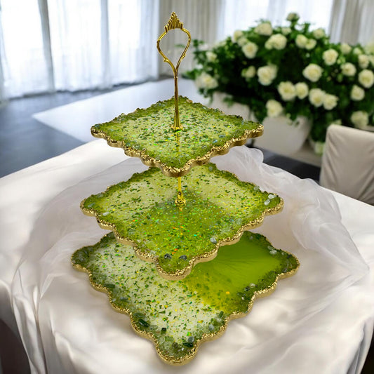 3‑stöckige Etagere für Hochzeit, Cupcakes & Desserttisch in Grün Gold