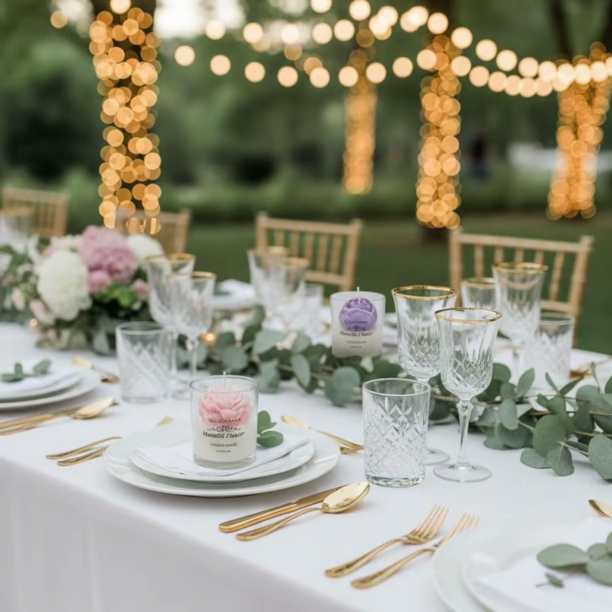 Blumenkerze im Glas mit Rose oder Pfingstrose zur Wohndeko