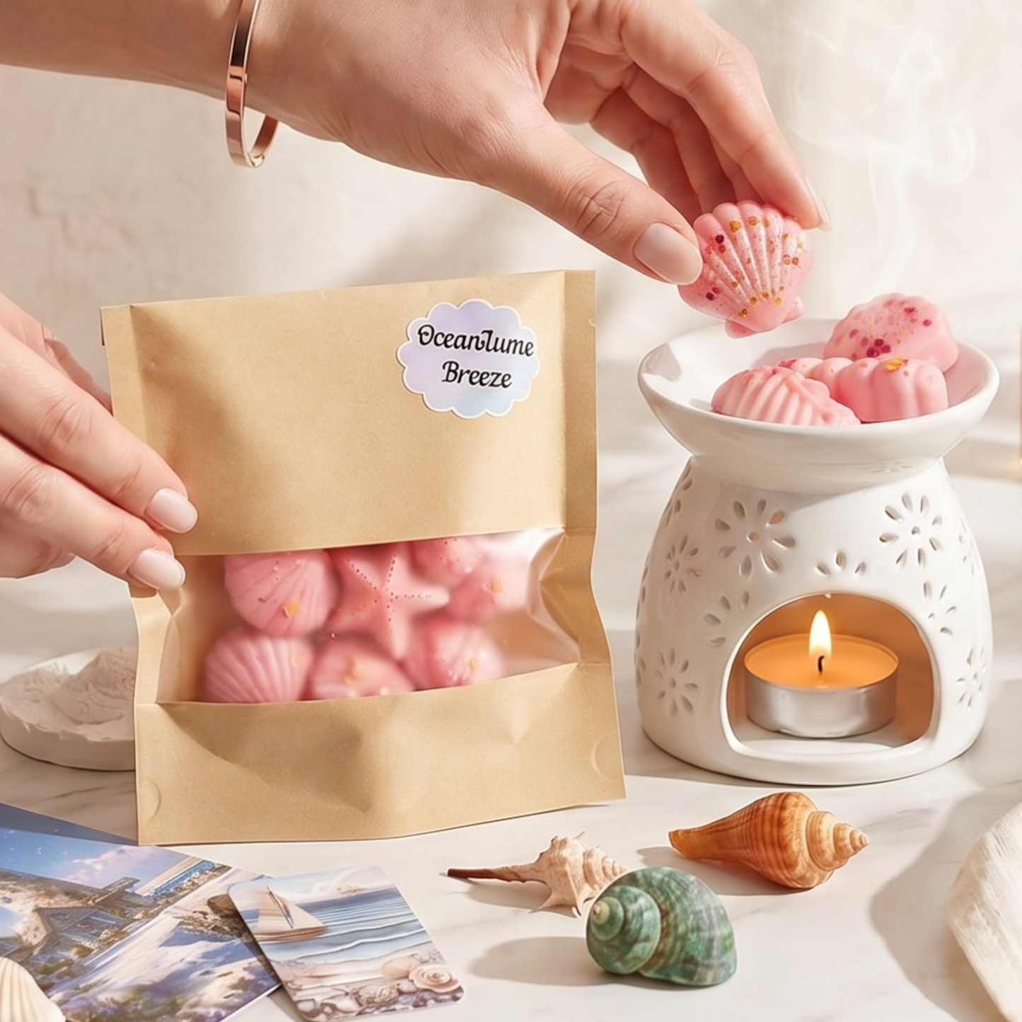 Duftwachs in Muschelform aus Sojawachs – Maritime Wax Melts mit Meeresduft für Duftlampe, sommerliches Geschenkset