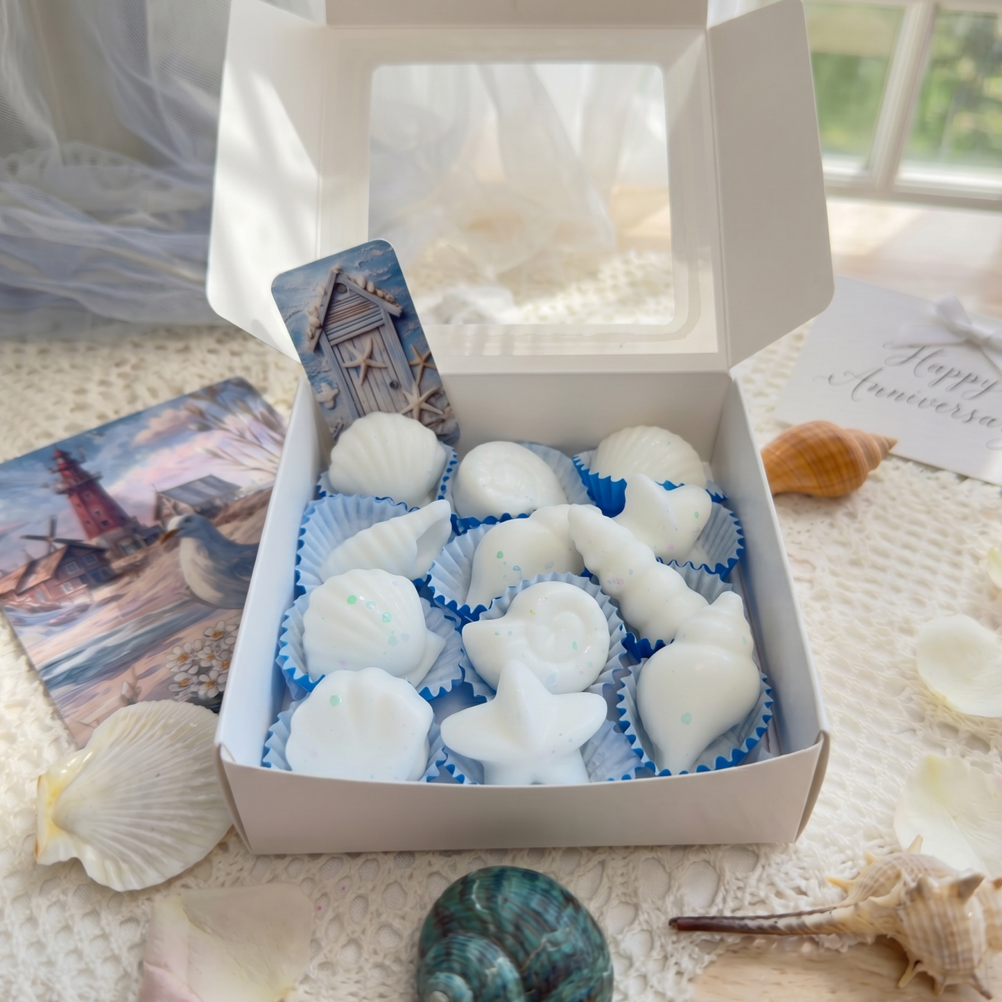 Duftwachs in Muschelform aus Sojawachs – Maritime Wax Melts mit Meeresduft für Duftlampe, sommerliches Geschenkset