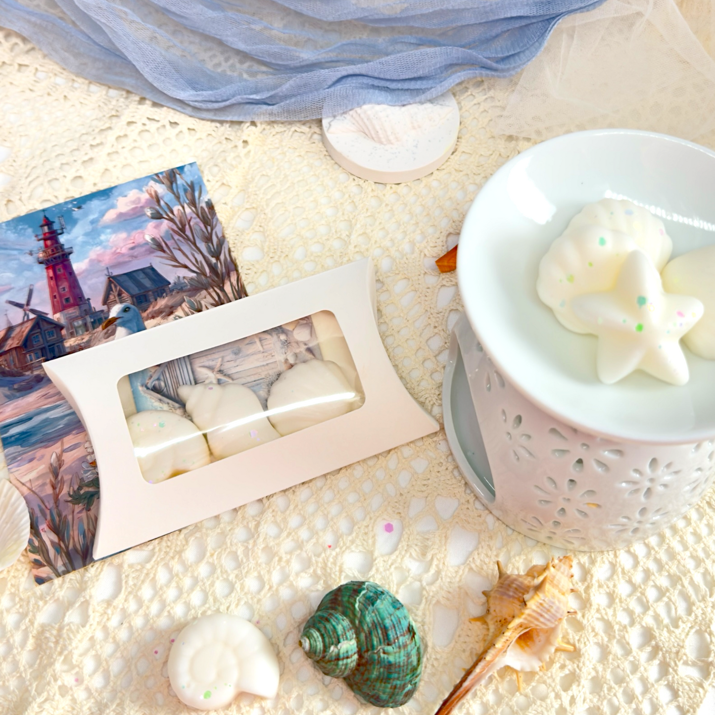 Duftwachs in Muschelform aus Sojawachs – Maritime Wax Melts mit Meeresduft für Duftlampe, sommerliches Geschenkset