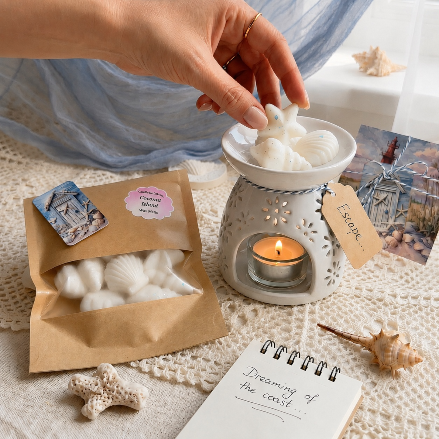 Duftwachs in Muschelform aus Sojawachs – Maritime Wax Melts mit Meeresduft für Duftlampe, sommerliches Geschenkset