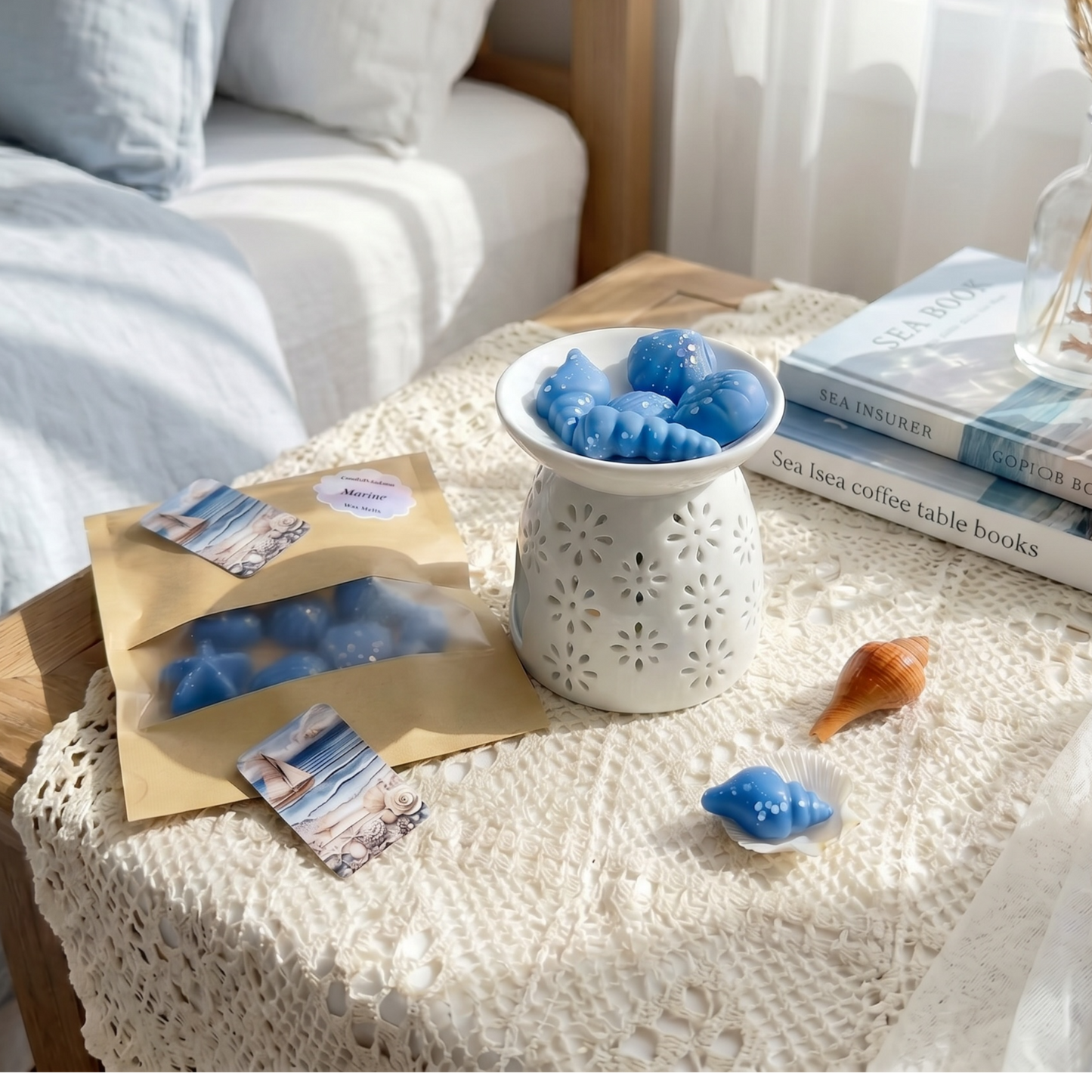 Duftwachs in Muschelform aus Sojawachs – Maritime Wax Melts mit Meeresduft für Duftlampe, sommerliches Geschenkset