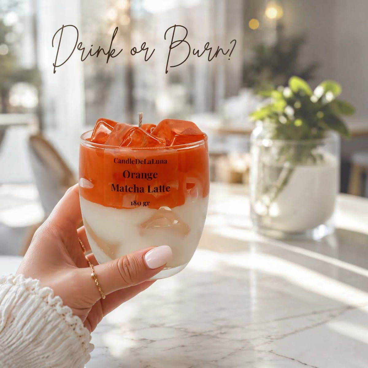 Iced Matcha Latte Duftkerze im Glas – grüner Tee & Honig